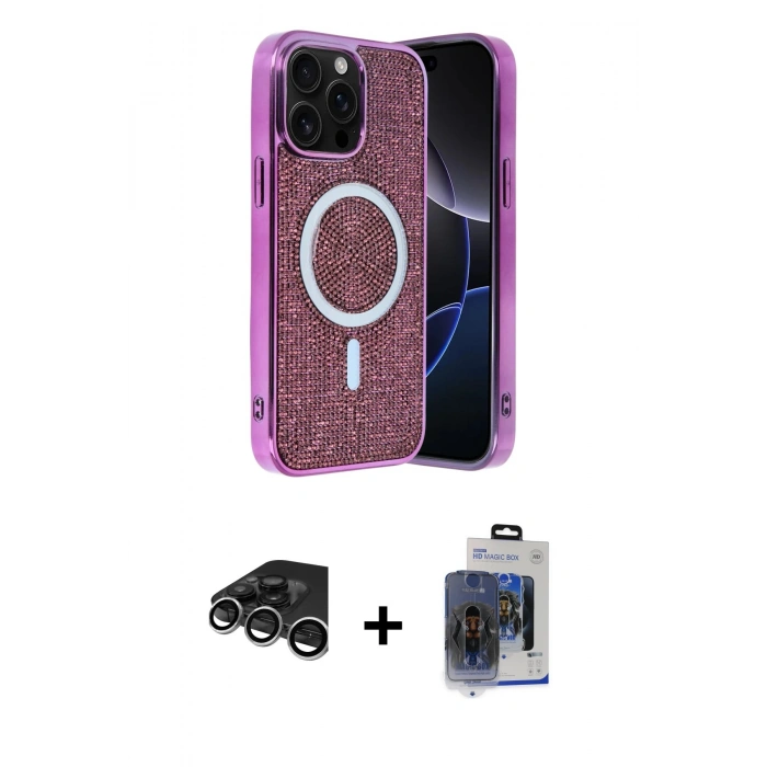 MARSİLYAN™- iPhone 15 Pro Max Kılıf Eksen Çizgi - Siyah Vanessa Magic Cam + Raze Metal Kamera Lens - GS