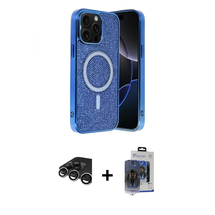 MARSİLYAN™- iPhone 15 Pro Max Kılıf Eksen Çizgi - Siyah Vanessa Magic Cam + Raze Metal Kamera Lens - GS
