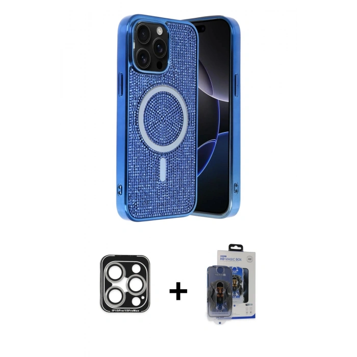MARSİLYAN™- iPhone 15 Pro Max Kılıf Eksen Çizgi - Siyah Vanessa Magic Cam + PVD Metal Kamera Lens - GS