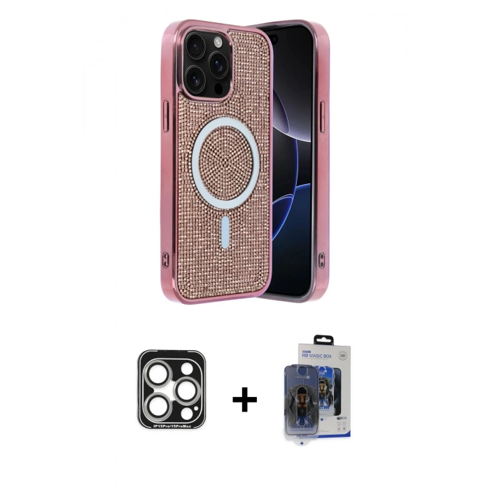 MARSİLYAN™- iPhone 15 Pro Max Kılıf Eksen Çizgi - Siyah Vanessa Magic Cam + PVD Metal Kamera Lens - GS