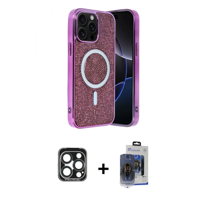 MARSİLYAN™- iPhone 15 Pro Max Kılıf Eksen Çizgi - Siyah Vanessa Magic Cam + PVD Metal Kamera Lens - LT