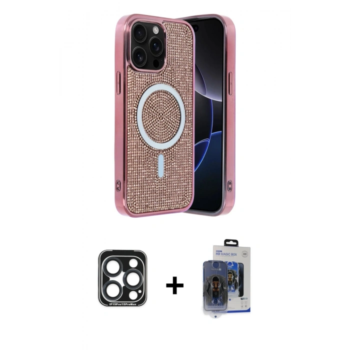 MARSİLYAN™- iPhone 15 Pro Max Kılıf Eksen Çizgi - Siyah Vanessa Magic Cam + PVD Metal Kamera Lens - LT