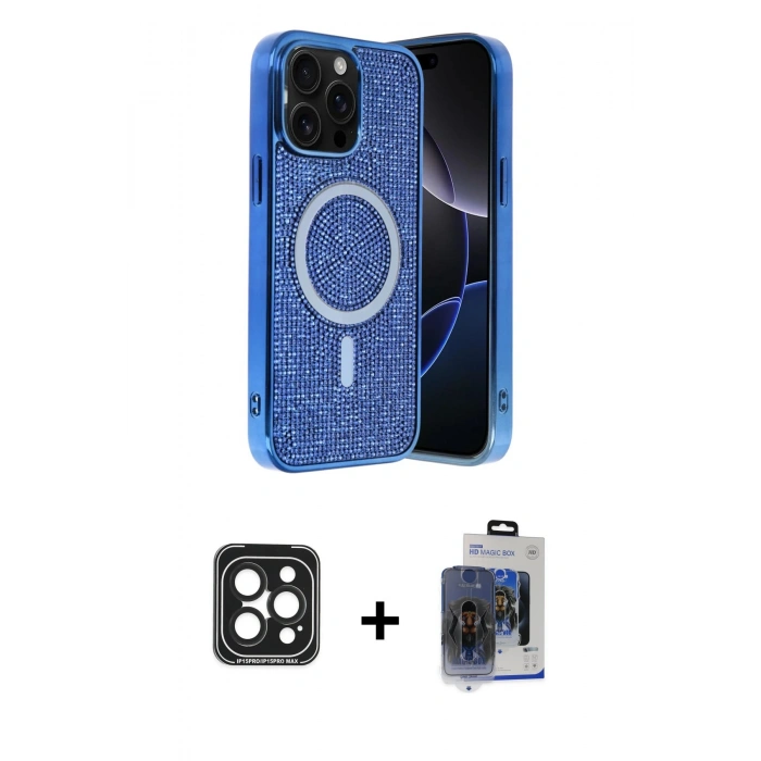 MARSİLYAN™- iPhone 15 Pro Max Kılıf Eksen Çizgi - Siyah Vanessa Magic Cam + PVD Metal Kamera Lens - SH