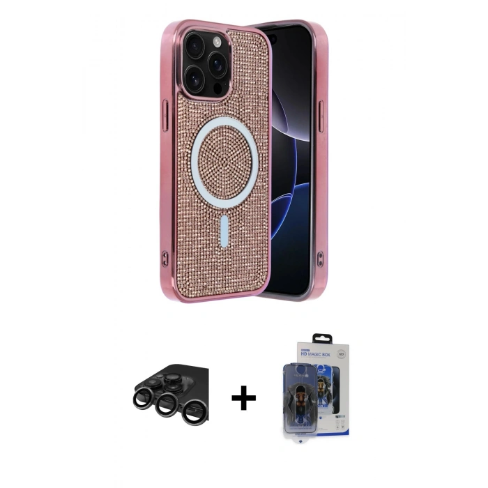 MARSİLYAN™- iPhone 15 Pro Max Kılıf Eksen Çizgi - Siyah Vanessa Magic Cam + Titanyum Gri Raze Metal Kamera Lens