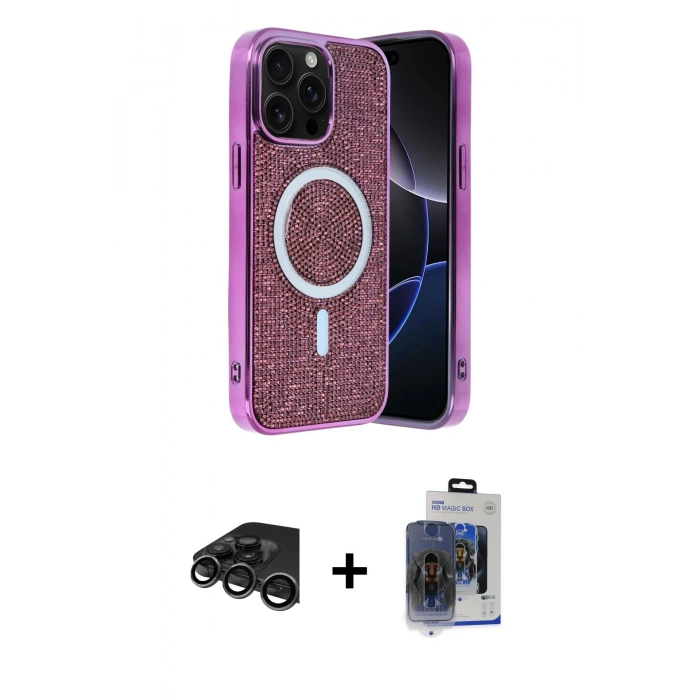 MARSİLYAN™- iPhone 15 Pro Max Kılıf Eksen Çizgi - Siyah Vanessa Magic Cam + Titanyum Gri Raze Metal Kamera Lens