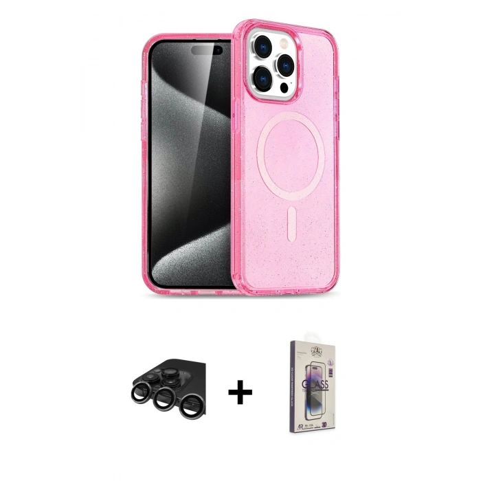MARSİLYAN™- iPhone 15 Pro Max Kılıf Eksen Doku Koleksiyonu - Siyah Bilvis 3D Cam Ekran Koruyucu + Raze Metal Kamera Lens - TMGI