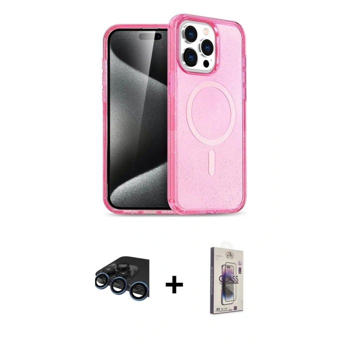 MARSİLYAN™- iPhone 15 Pro Max Kılıf Eksen Doku Koleksiyonu - Siyah Bilvis 3D Cam Ekran Koruyucu + Raze Metal Kamera Lens - LT