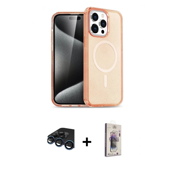 MARSİLYAN™- iPhone 15 Pro Max Kılıf Eksen Doku Koleksiyonu - Siyah Bilvis 3D Cam Ekran Koruyucu + Raze Metal Kamera Lens - LT