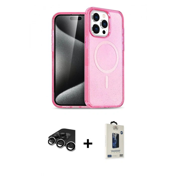 MARSİLYAN™- iPhone 15 Pro Max Kılıf Eksen Doku Koleksiyonu - Siyah Bilvis Hayalet Cam Ekran Koruyucu + Raze Metal Kamera Lens - GS