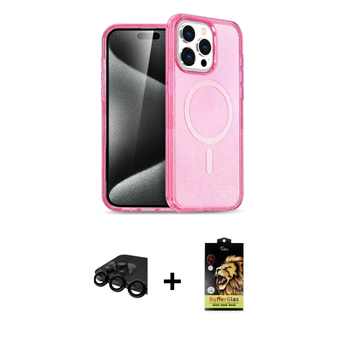 MARSİLYAN™- iPhone 15 Pro Max Kılıf Eksen Doku Koleksiyonu - Siyah Buffer Cam Ekran Koruyucu + Raze Metal Kamera Lens - SH
