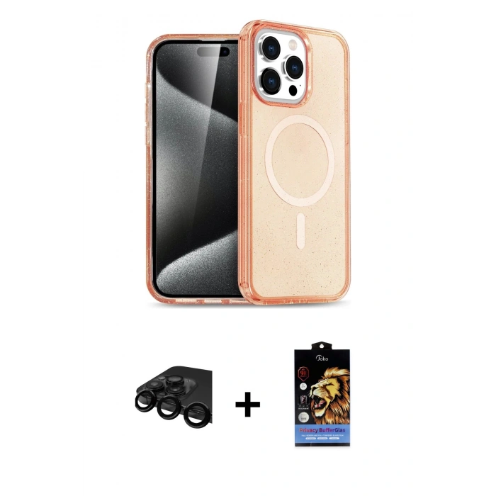 MARSİLYAN™- iPhone 15 Pro Max Kılıf Eksen Doku Koleksiyonu - Siyah Buffer Hayalet Cam Ekran Koruyucu + Raze Metal Kamera Lens - SH