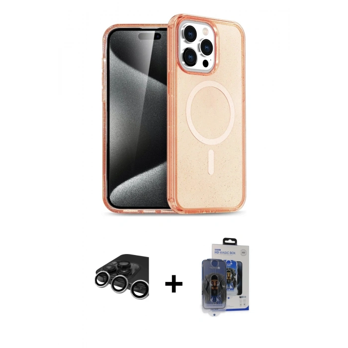 MARSİLYAN™- iPhone 15 Pro Max Kılıf Eksen Doku Koleksiyonu - Siyah Vanessa Magic Cam + Raze Metal Kamera Lens - GS