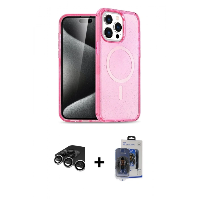 MARSİLYAN™- iPhone 15 Pro Max Kılıf Eksen Doku Koleksiyonu - Siyah Vanessa Magic Cam + Raze Metal Kamera Lens - GS