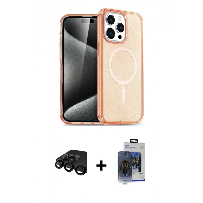 MARSİLYAN™- iPhone 15 Pro Max Kılıf Eksen Doku Koleksiyonu - Siyah Vanessa Magic Cam + Raze Metal Kamera Lens - SH