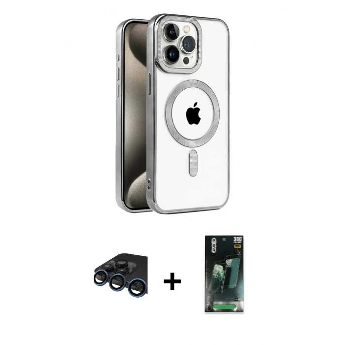 MARSİLYAN™- iPhone 15 Pro Max Kılıf Eksen Form Koleksiyonu - Siyah 360 Mat Full Body Arka Koruyucu + Raze Metal Kamera Lens - LT