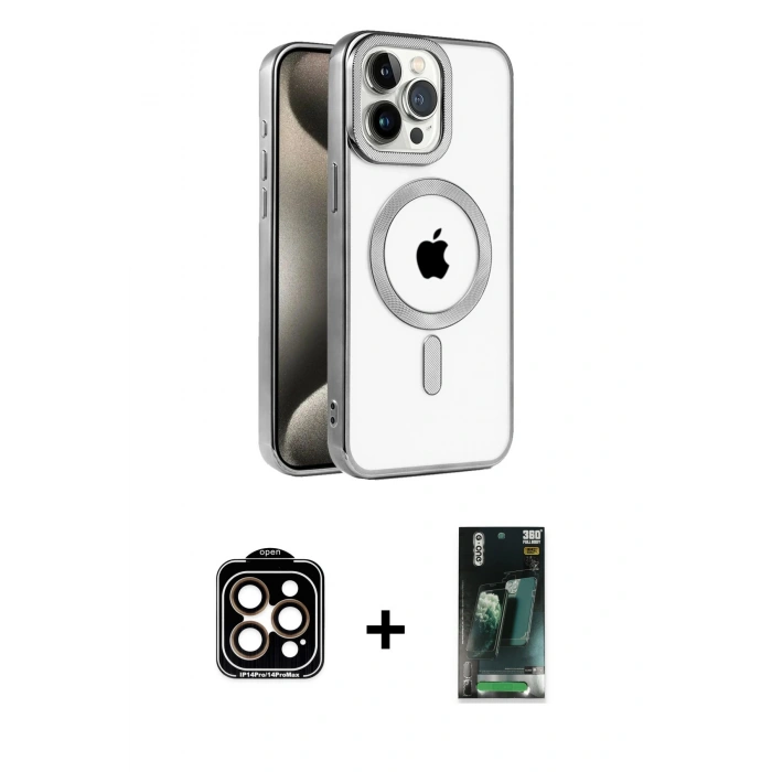 MARSİLYAN™- iPhone 15 Pro Max Kılıf Eksen Form Koleksiyonu - Siyah 360 Mat Full Body Arka Koruyucu + PVD Metal Kamera Lens - TU