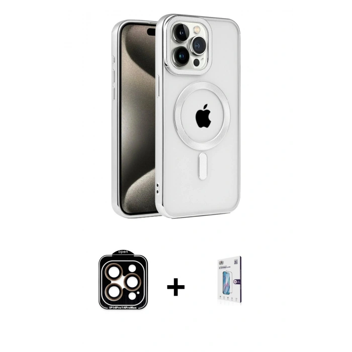 MARSİLYAN™- iPhone 15 Pro Max Kılıf Eksen Form Koleksiyonu - Siyah Bilvis 0.18mm Plus Cam Ekran Koruyucu + PVD Metal Kamera Lens - TU