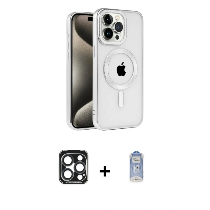 MARSİLYAN™- iPhone 15 Pro Max Kılıf Eksen Form Koleksiyonu - Siyah Joko Magic 5D Cam + PVD Metal Kamera Lens - LT