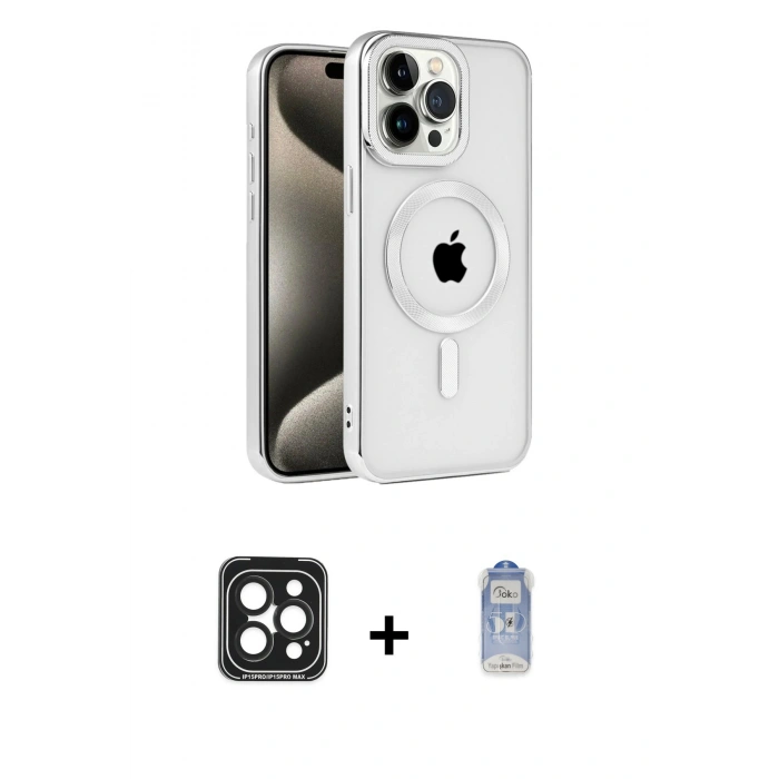 MARSİLYAN™- iPhone 15 Pro Max Kılıf Eksen Form Koleksiyonu - Siyah Joko Magic 5D Cam + PVD Metal Kamera Lens - SH