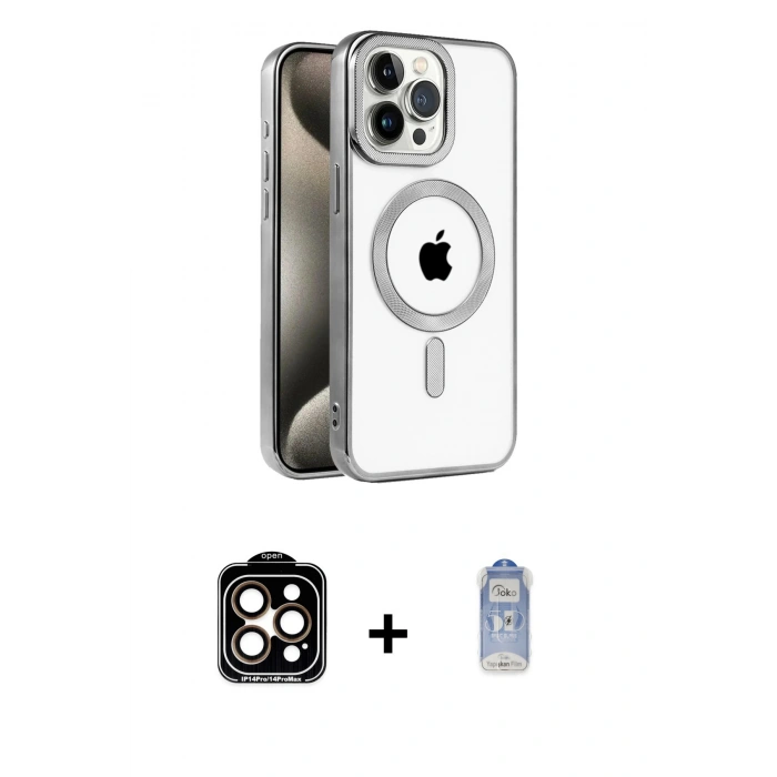 MARSİLYAN™- iPhone 15 Pro Max Kılıf Eksen Form Koleksiyonu - Siyah Joko Magic 5D Cam + PVD Metal Kamera Lens - TU