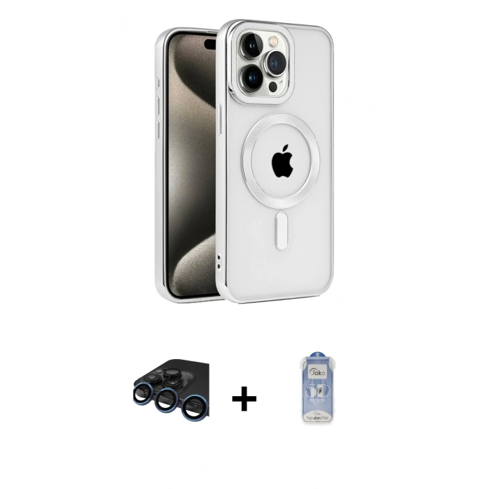 MARSİLYAN™- iPhone 15 Pro Max Kılıf Eksen Form Koleksiyonu - Siyah Joko Magic 5D Cam + Raze Metal Kamera Lens - LT