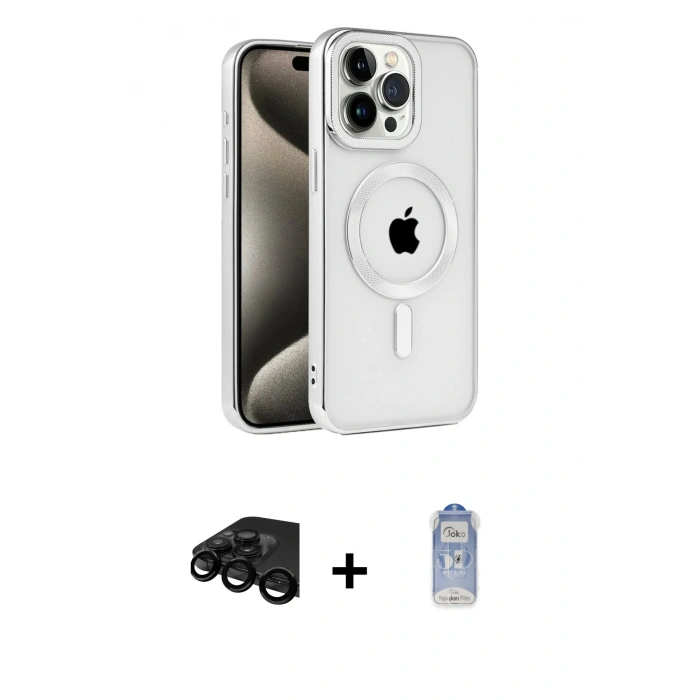 MARSİLYAN™- iPhone 15 Pro Max Kılıf Eksen Form Koleksiyonu - Siyah Joko Magic 5D Cam + Raze Metal Kamera Lens - SH