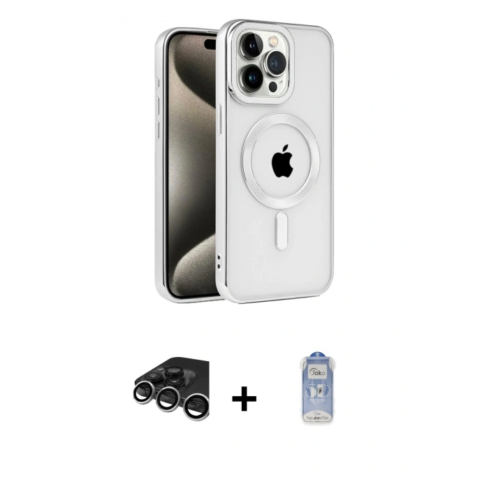 MARSİLYAN™- iPhone 15 Pro Max Kılıf Eksen Form Koleksiyonu - Siyah Joko Magic 5D Cam + Raze Metal Kamera Lens - GS