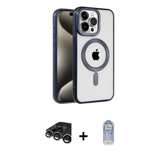 MARSİLYAN™- iPhone 15 Pro Max Kılıf Eksen Form Koleksiyonu - Siyah Joko Magic 5D Cam + Raze Metal Kamera Lens - GS