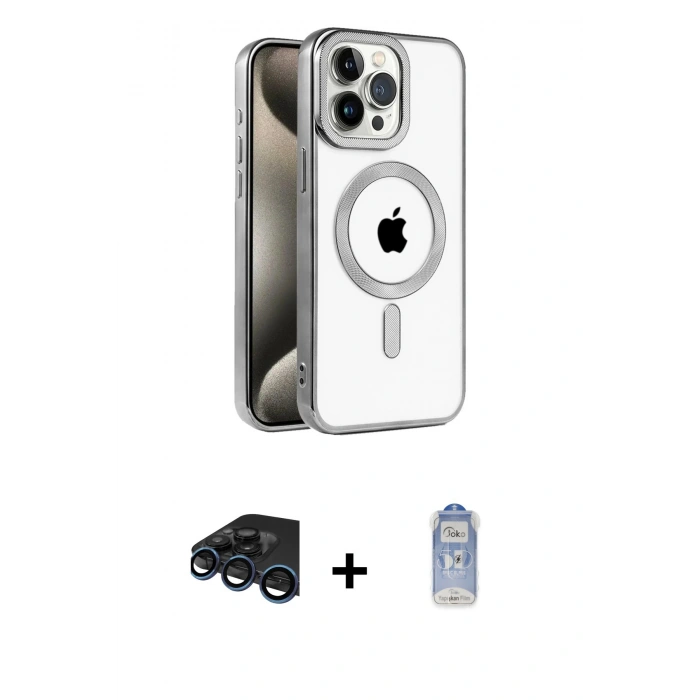 MARSİLYAN™- iPhone 15 Pro Max Kılıf Eksen Form Koleksiyonu - Siyah Joko Magic 5D Cam + Raze Metal Kamera Lens - LT