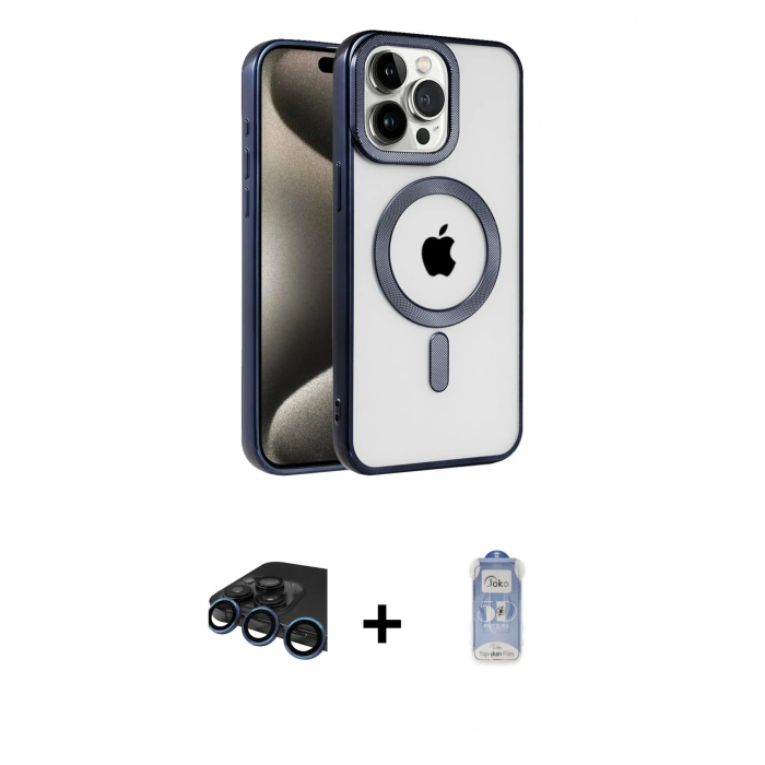 MARSİLYAN™- iPhone 15 Pro Max Kılıf Eksen Form Koleksiyonu - Siyah Joko Magic 5D Cam + Raze Metal Kamera Lens - LT