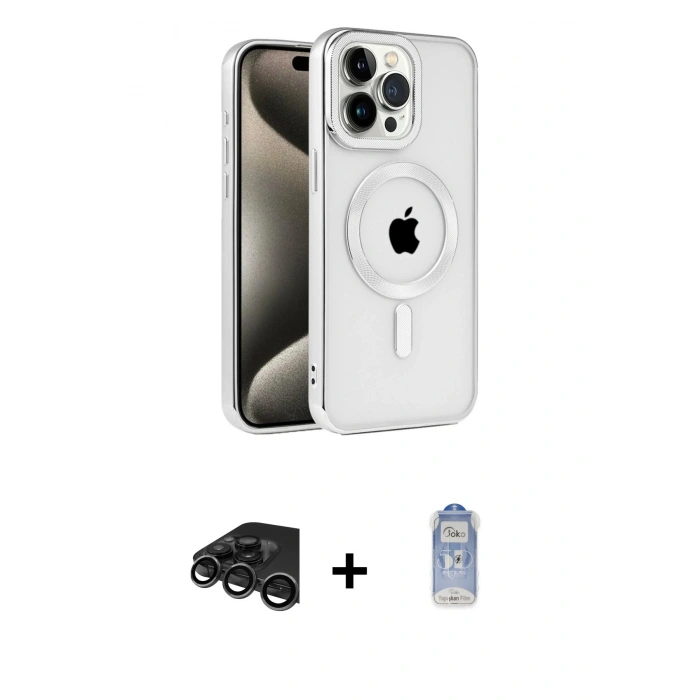 MARSİLYAN™- iPhone 15 Pro Max Kılıf Eksen Form Koleksiyonu - Siyah Joko Magic 5D Cam + Raze Metal Kamera Lens - TMGI