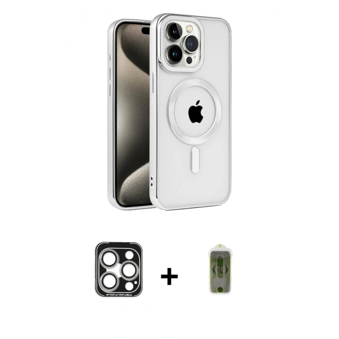 MARSİLYAN™- iPhone 15 Pro Max Kılıf Eksen Form Koleksiyonu - Siyah Joko Magic 5D Hayalet Cam + PVD Metal Kamera Lens - GS