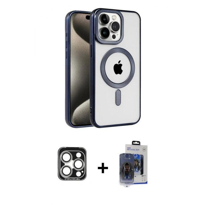 MARSİLYAN™- iPhone 15 Pro Max Kılıf Eksen Form Koleksiyonu - Siyah Vanessa Magic Cam + PVD Metal Kamera Lens - GS