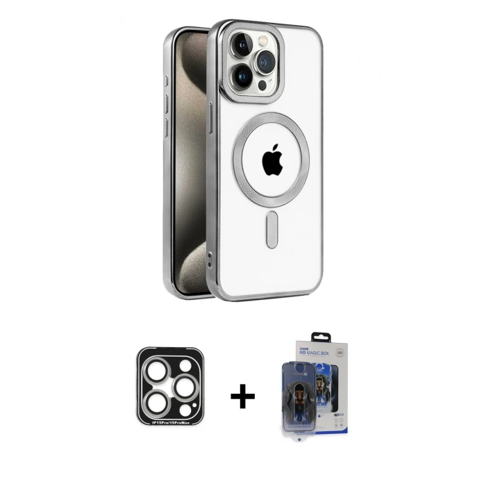MARSİLYAN™- iPhone 15 Pro Max Kılıf Eksen Form Koleksiyonu - Siyah Vanessa Magic Cam + PVD Metal Kamera Lens - GS