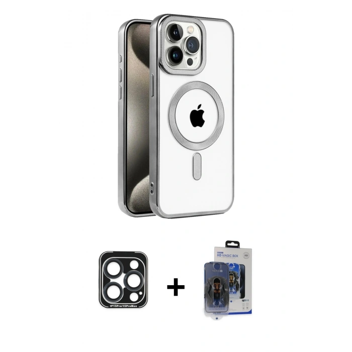 MARSİLYAN™- iPhone 15 Pro Max Kılıf Eksen Form Koleksiyonu - Siyah Vanessa Magic Cam + PVD Metal Kamera Lens - LT