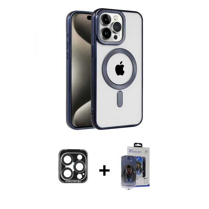 MARSİLYAN™- iPhone 15 Pro Max Kılıf Eksen Form Koleksiyonu - Siyah Vanessa Magic Cam + PVD Metal Kamera Lens - LT