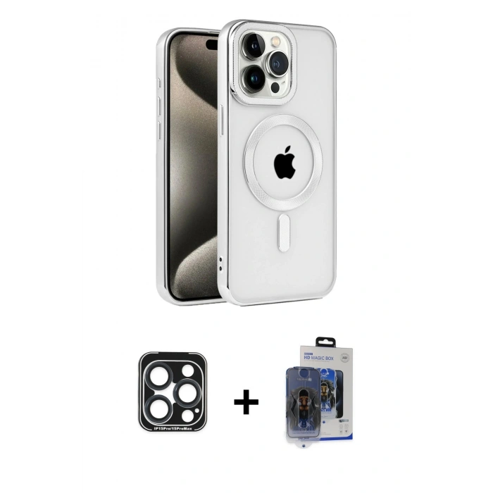 MARSİLYAN™- iPhone 15 Pro Max Kılıf Eksen Form Koleksiyonu - Siyah Vanessa Magic Cam + PVD Metal Kamera Lens - LT