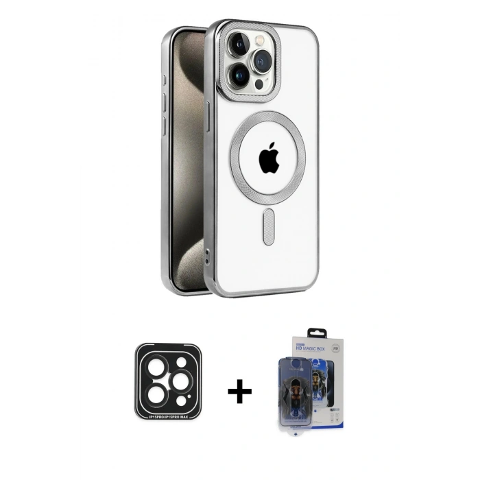 MARSİLYAN™- iPhone 15 Pro Max Kılıf Eksen Form Koleksiyonu - Siyah Vanessa Magic Cam + Siyah PVD Metal Kamera Lens