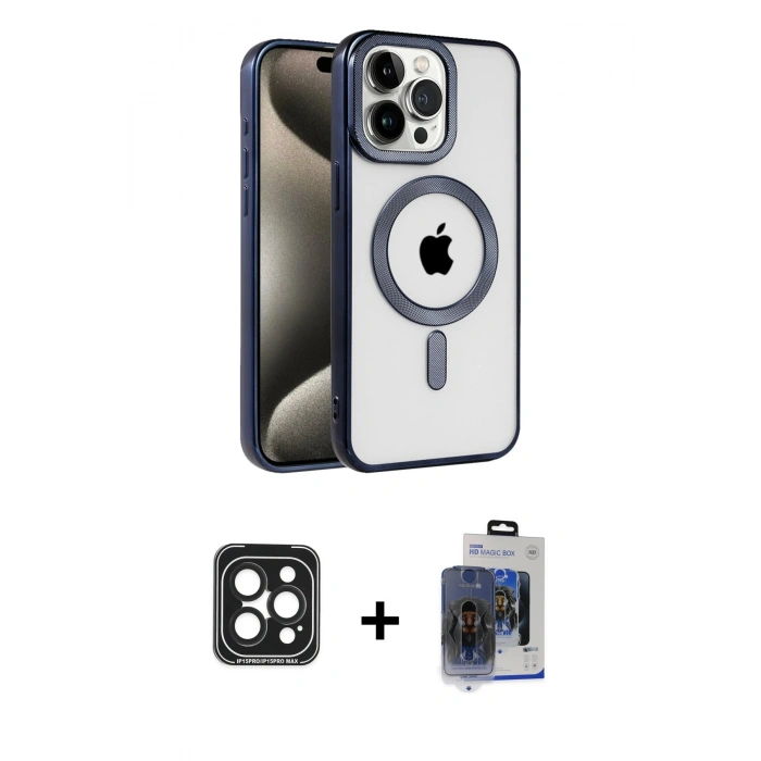MARSİLYAN™- iPhone 15 Pro Max Kılıf Eksen Form Koleksiyonu - Siyah Vanessa Magic Cam + Siyah PVD Metal Kamera Lens