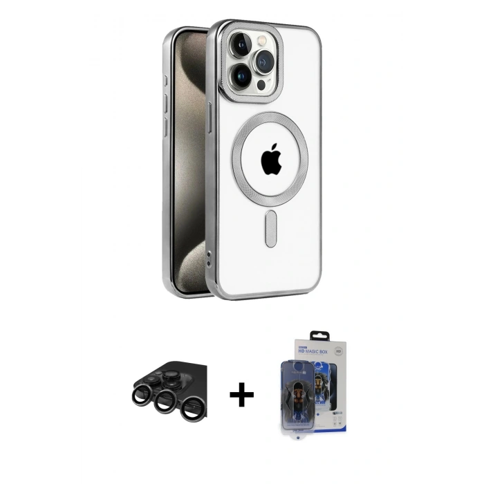 MARSİLYAN™- iPhone 15 Pro Max Kılıf Eksen Form Koleksiyonu - Siyah Vanessa Magic Cam + Raze Metal Kamera Lens - TMGI