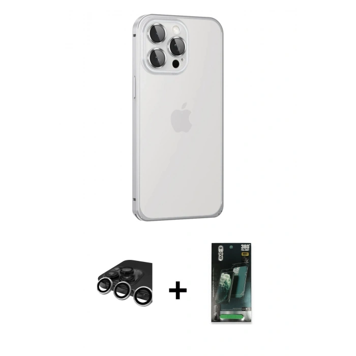 MARSİLYAN™- iPhone 15 Pro Max Kılıf Eksen Form Serisi - Şeffaf 360 Full Body Arka Koruyucu + Raze Metal Kamera Lens - GS