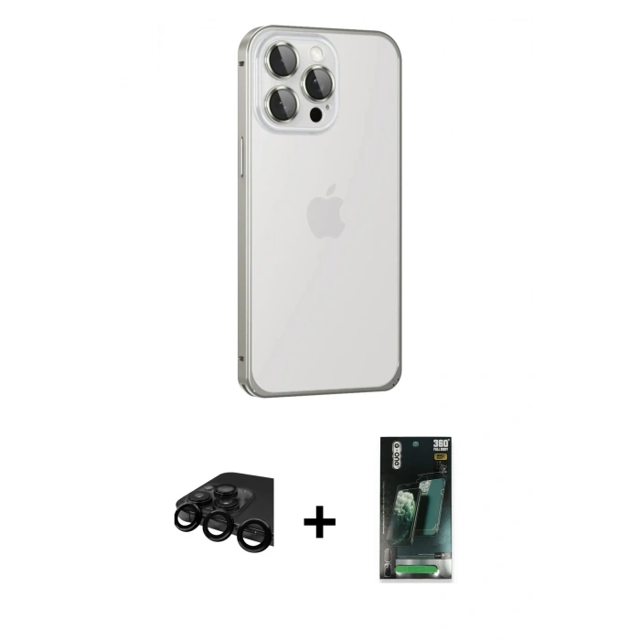 MARSİLYAN™- iPhone 15 Pro Max Kılıf Eksen Form Serisi - Şeffaf 360 Full Body Arka Koruyucu + Raze Metal Kamera Lens - SH