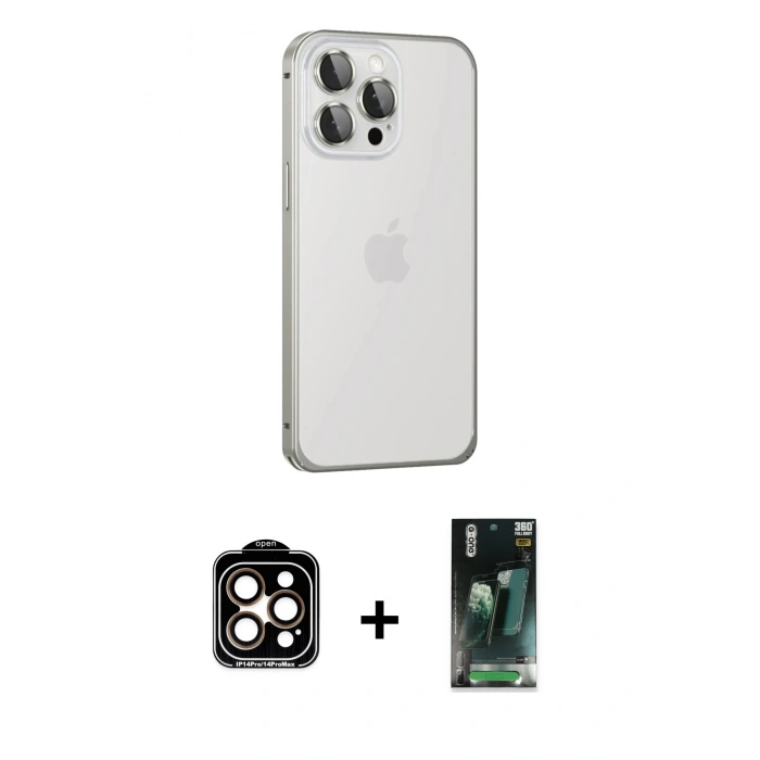 MARSİLYAN™- iPhone 15 Pro Max Kılıf Eksen Form Serisi - Siyah 360 Mat Full Body Arka Koruyucu + PVD Metal Kamera Lens - TU