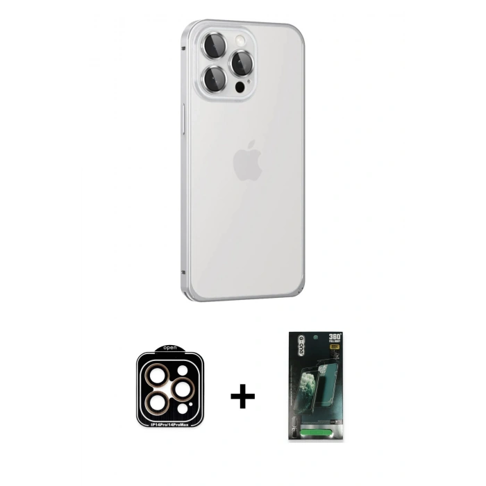 MARSİLYAN™- iPhone 15 Pro Max Kılıf Eksen Form Serisi - Siyah 360 Mat Full Body Arka Koruyucu + PVD Metal Kamera Lens - TU