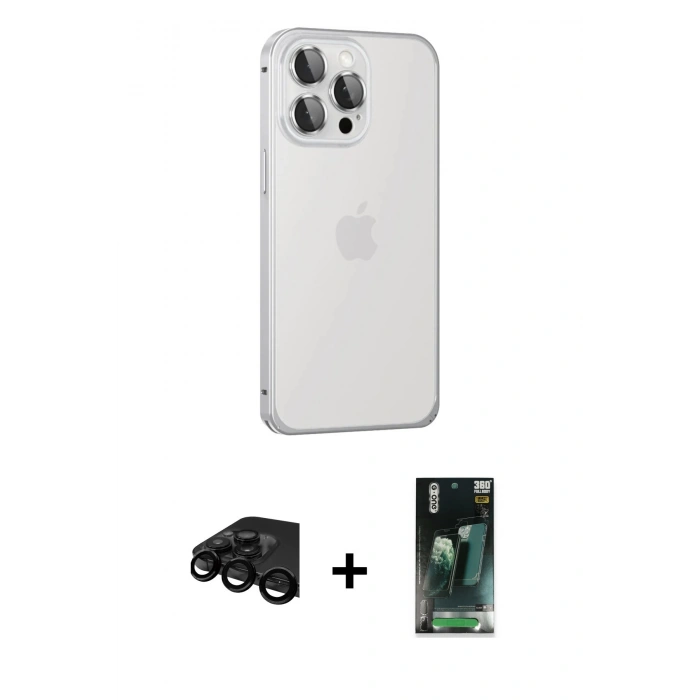 MARSİLYAN™- iPhone 15 Pro Max Kılıf Eksen Form Serisi - Siyah 360 Mat Full Body Arka Koruyucu + Siyah Raze Metal Kamera Lens