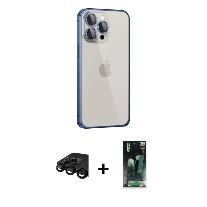 MARSİLYAN™- iPhone 15 Pro Max Kılıf Eksen Form Serisi - Siyah 360 Mat Full Body Arka Koruyucu + Siyah Raze Metal Kamera Lens
