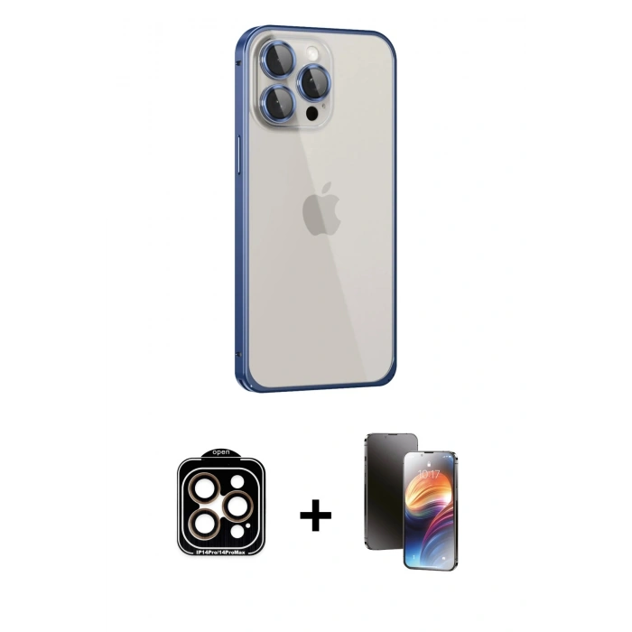 MARSİLYAN™- iPhone 15 Pro Max Kılıf Eksen Form Serisi - Siyah 3D Antistatik Mat Seramik Nano Ekran Koruyucu + PVD Metal Kamera Lens - TU