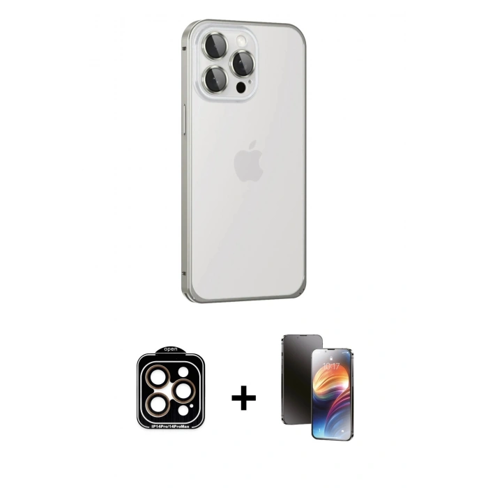 MARSİLYAN™- iPhone 15 Pro Max Kılıf Eksen Form Serisi - Siyah 3D Antistatik Mat Seramik Nano Ekran Koruyucu + PVD Metal Kamera Lens - TU
