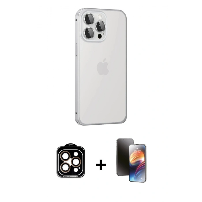 MARSİLYAN™- iPhone 15 Pro Max Kılıf Eksen Form Serisi - Siyah 3D Antistatik Mat Seramik Nano Ekran Koruyucu + PVD Metal Kamera Lens - TU