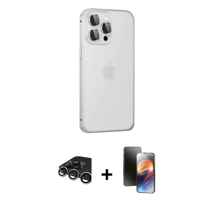 MARSİLYAN™- iPhone 15 Pro Max Kılıf Eksen Form Serisi - Siyah 3D Antistatik Mat Seramik Nano Ekran Koruyucu + Raze Metal Kamera Lens - GS
